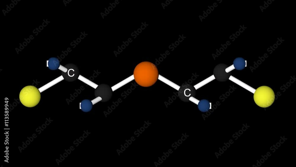 Mustard gas molecule structure. Molecular structure of sulfur mustard as know as mustard gas, 3D