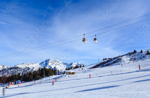 View of snow covered Courchevel slope in French Alps. Ski Resort Courchevel