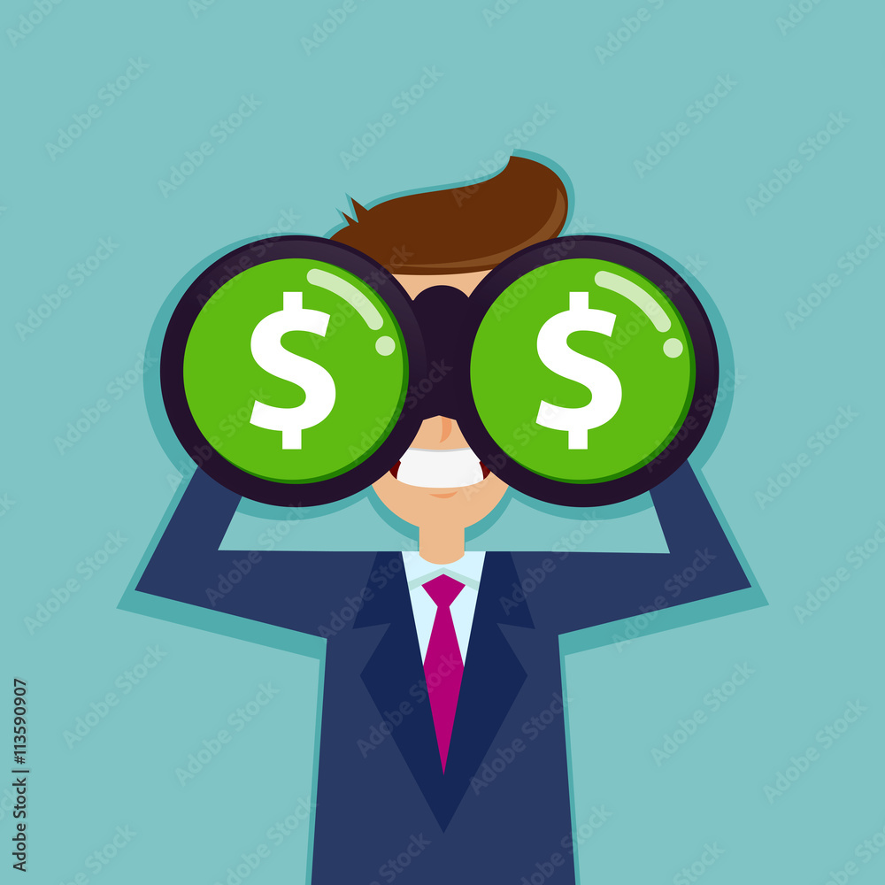 Businessman Looking For Dollar Sign With Binocular Businessman Looking For Dollar Sign With Binocular