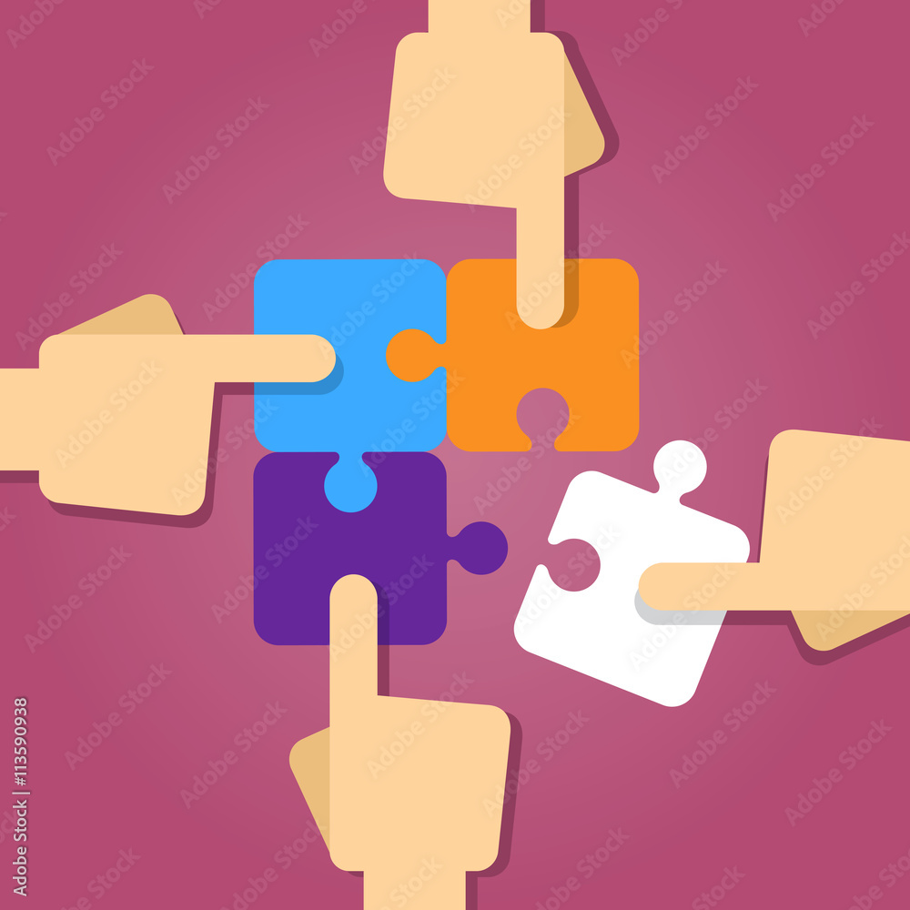 Teamwork Hand Working Together Solving Puzzle Pieces Teamwork Hand Working Together Solving Puzzle Pieces