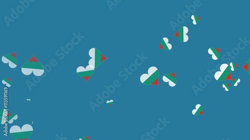 Isolated moving Bulgaria heart flag particles on blue background. Flags of Bulgaria. Bulgaria national flags.