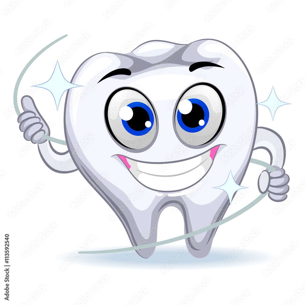 Vector Illustration of Tooth Mascot holding Dental Floss Vector Illustration of Tooth Mascot holding Dental Floss