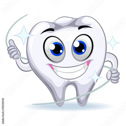 Vector Illustration of Tooth Mascot holding Dental Floss