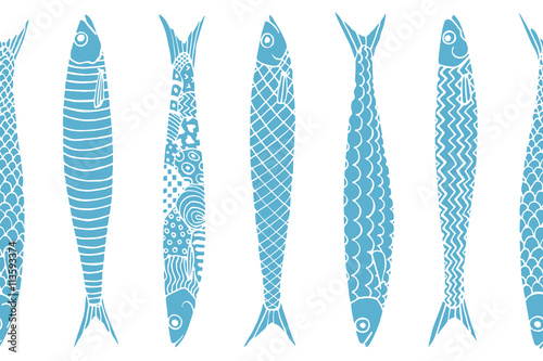Hand drawn sardines pattern photo