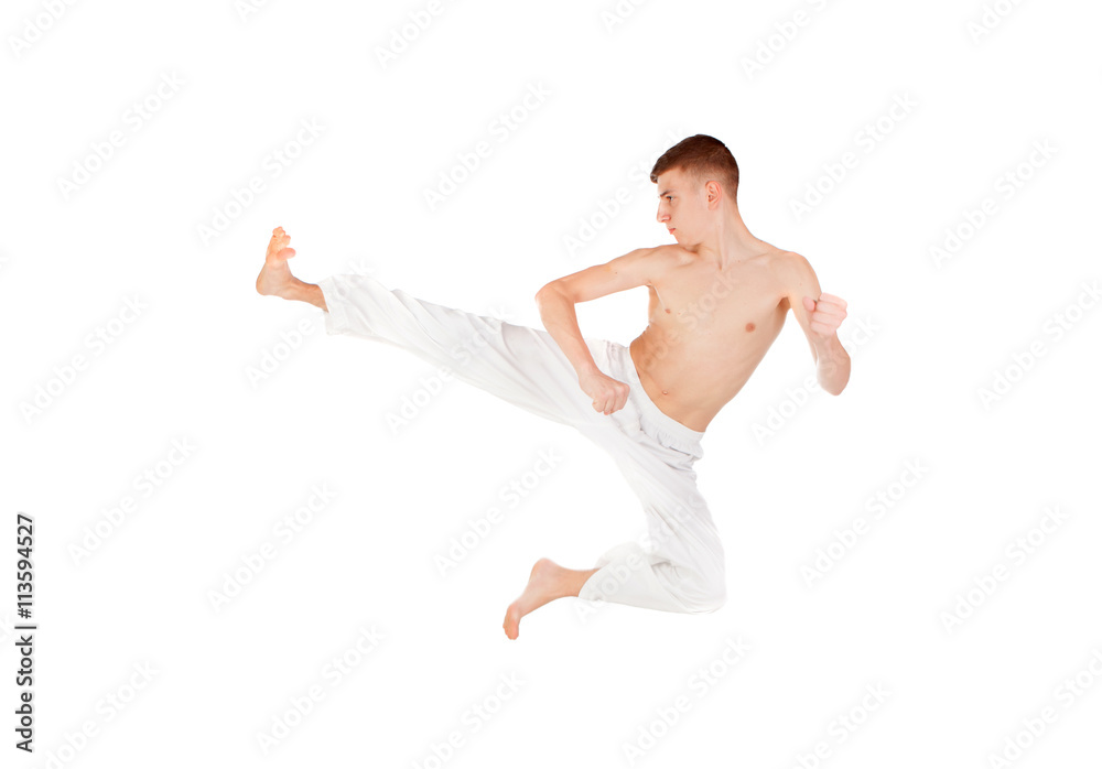 Slim guy practicing martial art