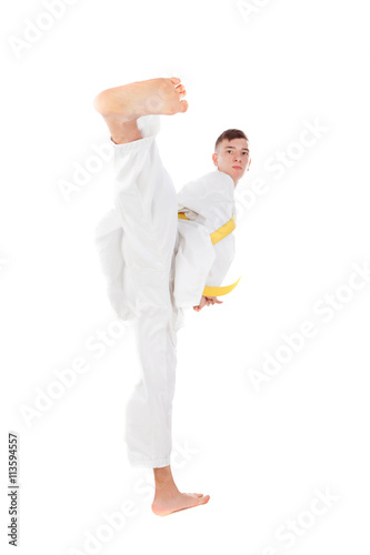 Slim guy practicing martial art