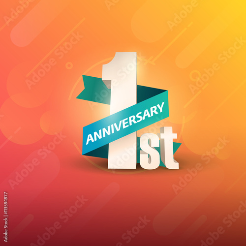 1st Anniversary 3D on orange background