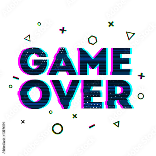 Word Game over in Ornamental design glitch and noise. Designs for banners, web pages, screen savers, presentations glitch style. Vector