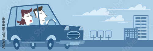 Banner, retro car. A banner retro style of a couple traveling by car.