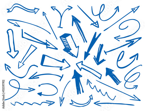 Blue Drawn Arrows. Vector Illustration.