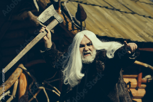 Canvastavla Brutal old druid with axe