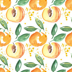 Papier peint photo Fruits aquarelle patrons Abricot aquarelle peint à la main  © galyna_p