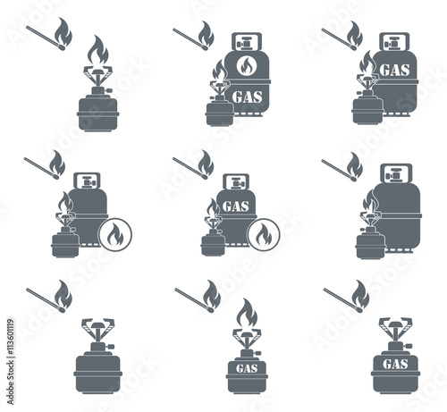 Set of camping stove and gas bottle icons