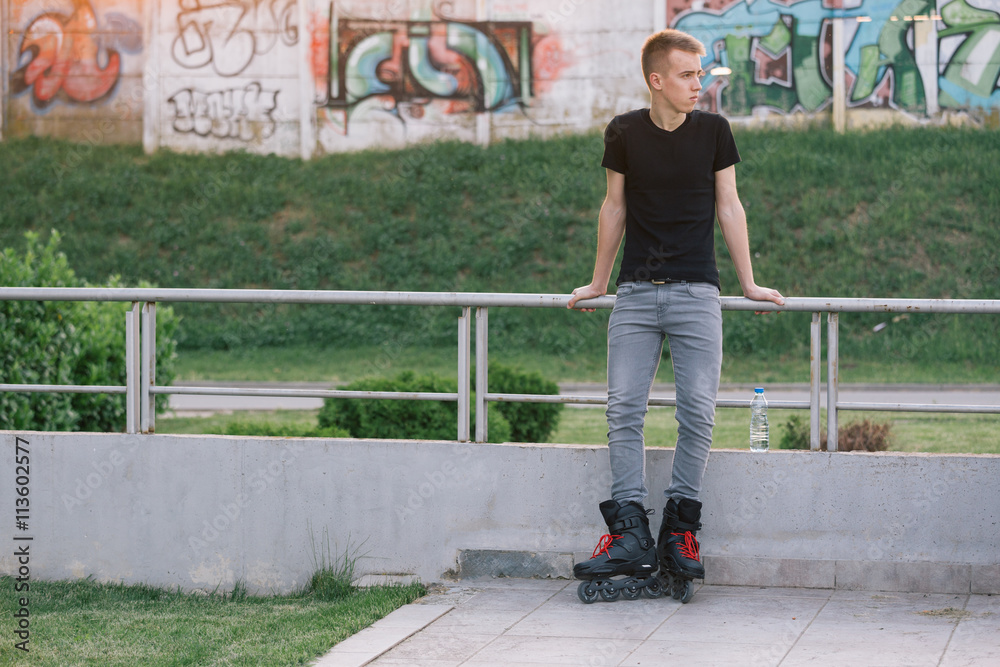Rollerblader posing outdoor Rollerblader posing outdoor