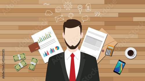 business manager businessman with graph data document calculator money vector graphic