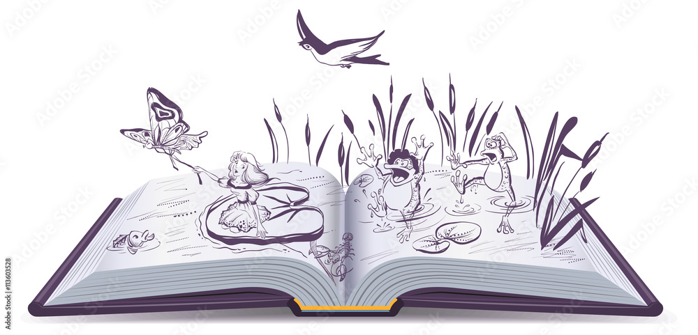 Naklejka premium Open book tale Thumbelina