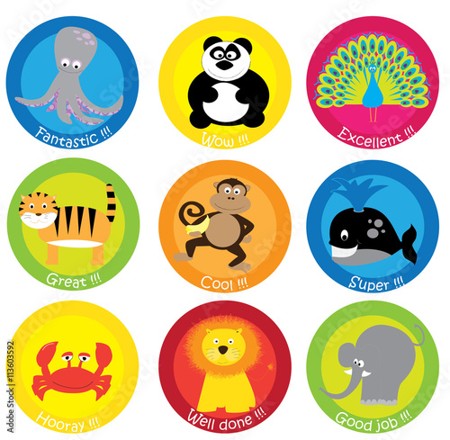 Obraz na płótnie stickers set for children: well done, good job, excellent - motivational text w salonie