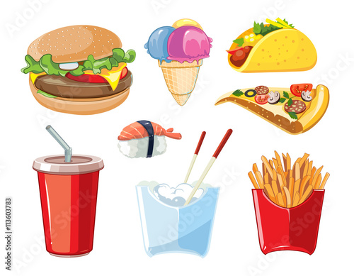 vector fast food icon set