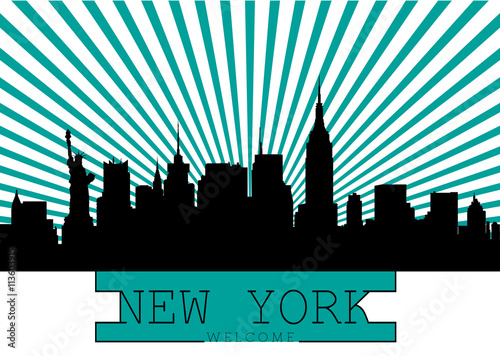 New York city skyline detailed silhouette.