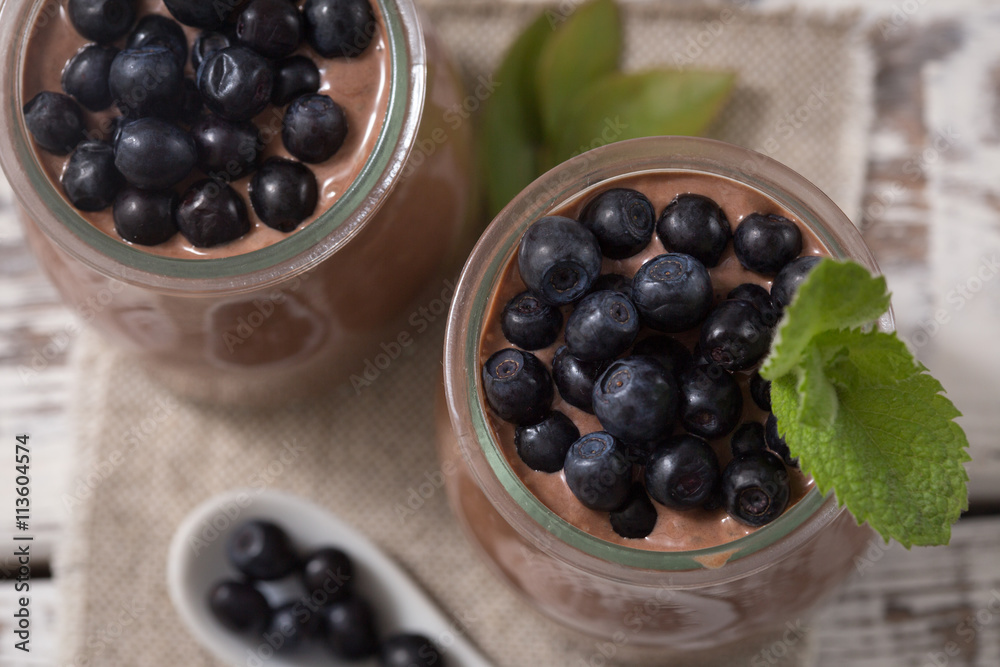 chia chocolate pudding with blueberry chia chocolate pudding with blueberry