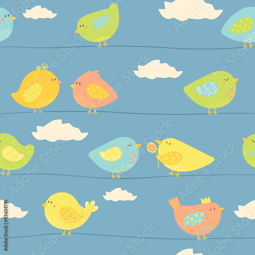 Seamless pattern with cute birds.