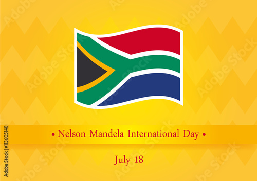Nelson Mandela International Day vector. Orange background with the Flag of South Africa. Important day photo