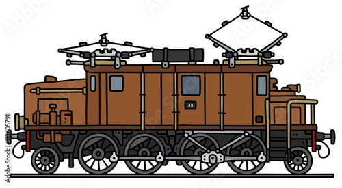 Classic electric locomotive / Hand drawing, vector illustration