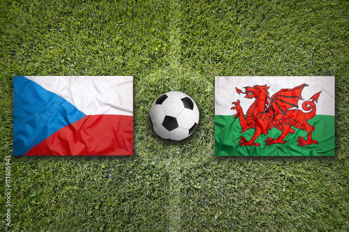 Czech Republic vs. Wales flags on soccer field