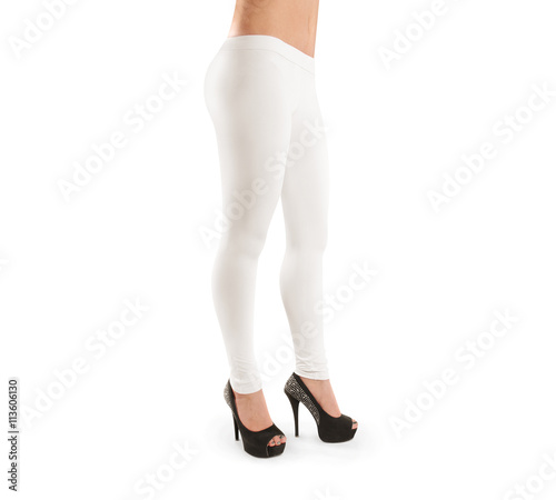 Woman wear white blank leggings mockup, isolated, clipping path