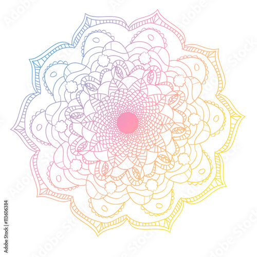Watercolor mandala, Decor for your design, lace ornament in form of round pattern in oriental style. Colorful ornamental ethnic banner set. Templates with doodle tribal mandalas.