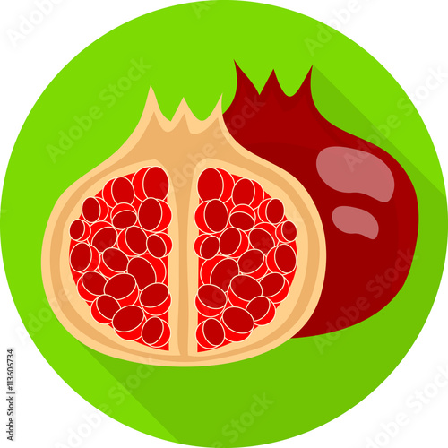 Juicy pomegranate. Colorful flat icon