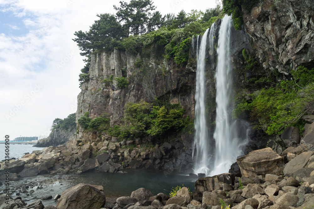 Fototapeta premium Jeonbang Waterfall on Jeju Island in South Korea.