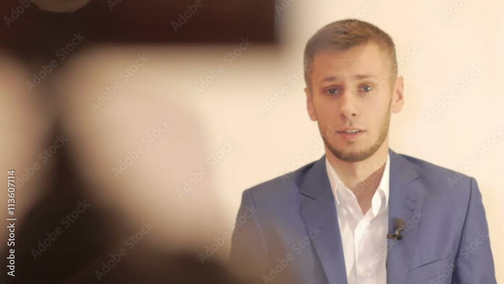 Business man interviewed looking into camera Business man interviewed looking into camera