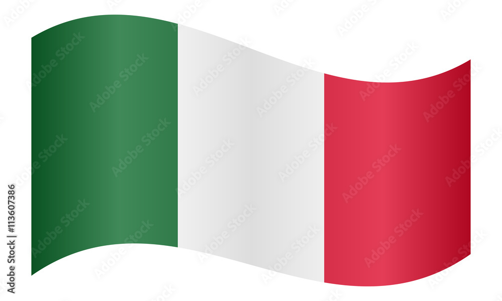 Flag of Italy waving on white background