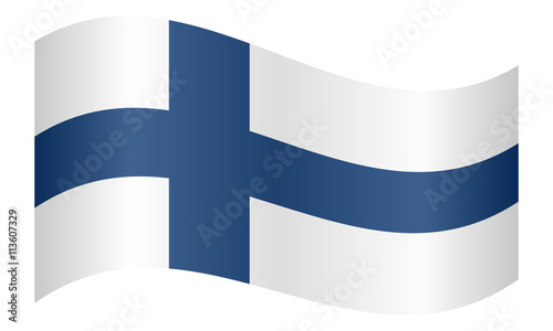 Flag of Finland waving on white background