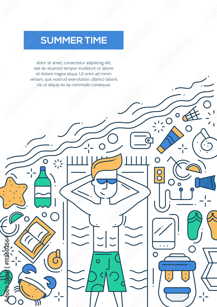 Fototapeta premium Summer Time - line design brochure poster template A4
