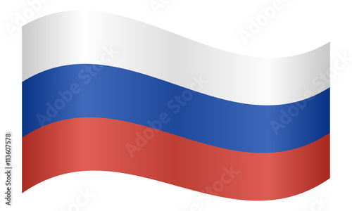 Flag of Russia waving on white background