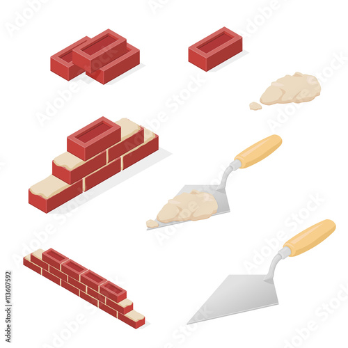 Isometric vector illustration of a building construction icon set.
Tools and materials for building and construction.