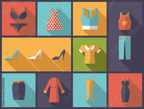 Womens wear flat design long shadow vector illustration.