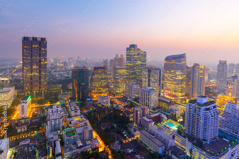 Bangkok skyline business district.