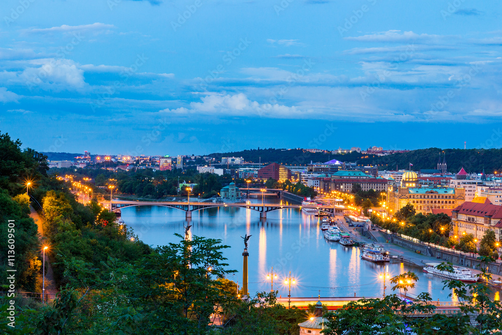 Beautiful Panoramic View of Prague Bridges on River Vltava from Letna Park