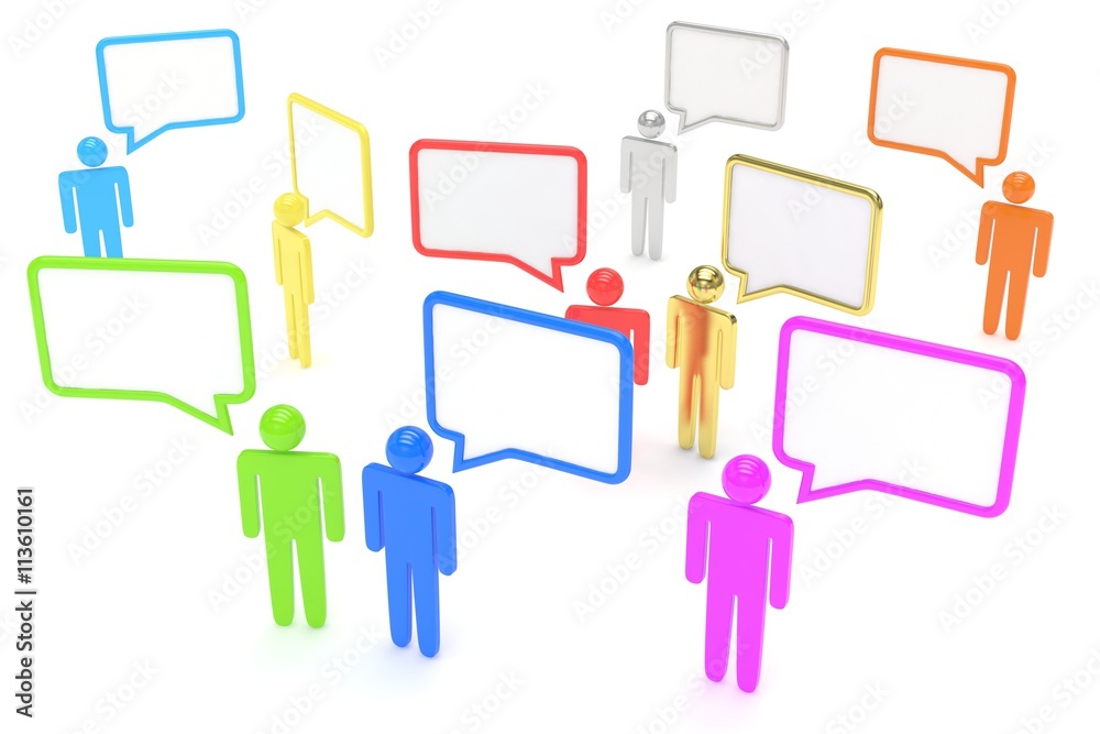 people with talk bubbles isolated over a white background. 3d rendering. people with talk bubbles isolated over a white background. 3d rendering.