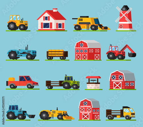 Farm Orthogonal Flat Icons Set