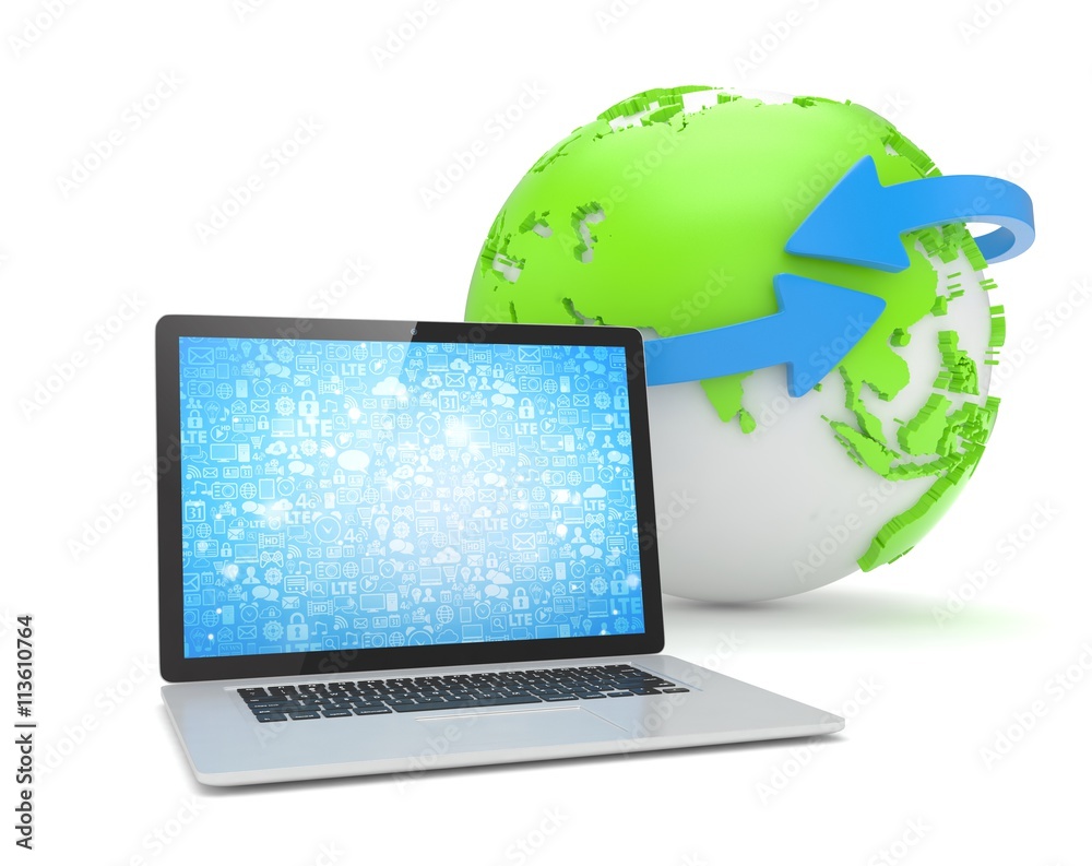 Laptop network and earth globe. 3d rendering. Laptop network and earth globe. 3d rendering.
