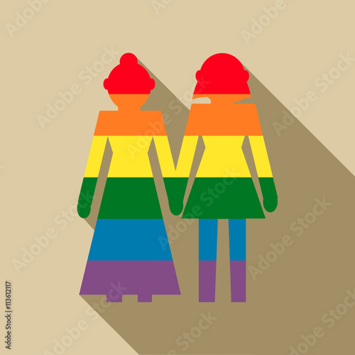 Female couple in rainbow colors icon, flat style