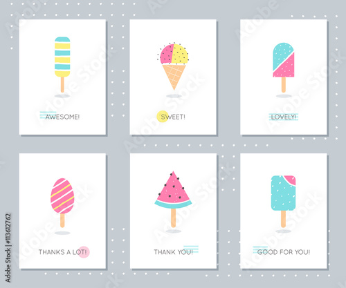 Ice-Cream and Popsicle on Sticks. Cards Vector Set