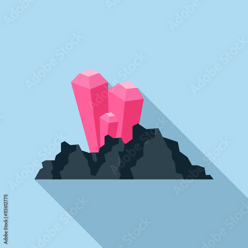 Explosion on the mountain mine icon, flat style