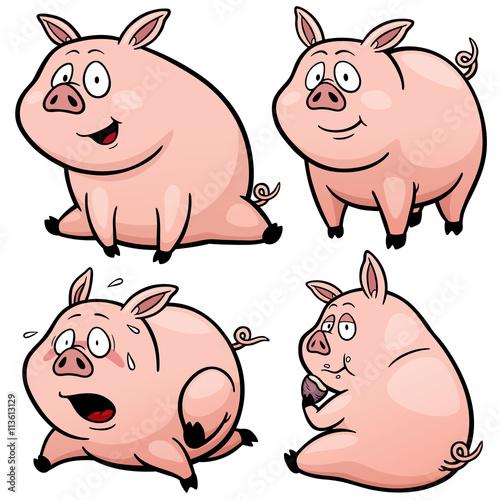 Vector illustration of Cartoon Pig Character Set