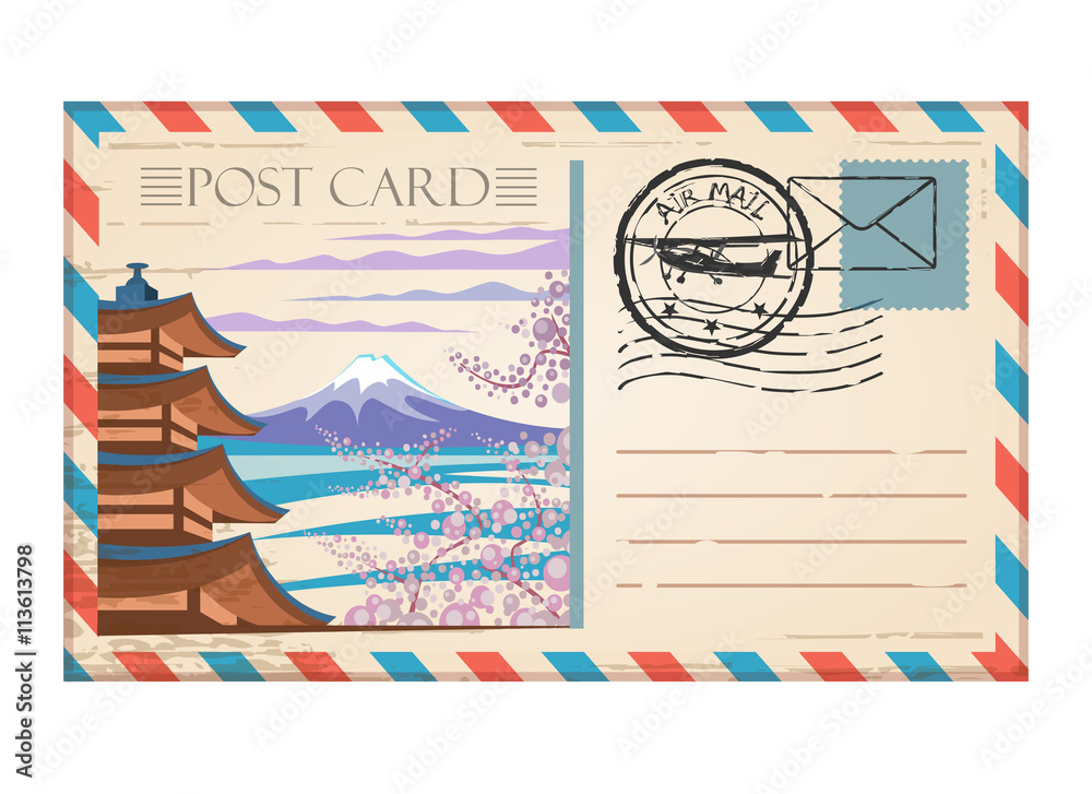 Rough Sketch Of Japanese Stamps Set Stock Illustration - Download Image Now  - Air Mail, Business, Delivering - iStock