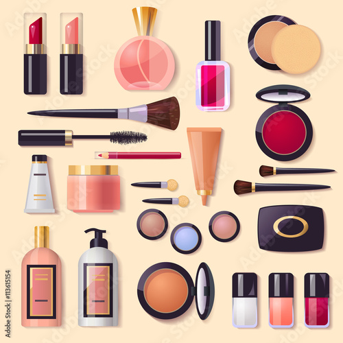 Set of decorative cosmetics, poster for beauty & fashion store, web design